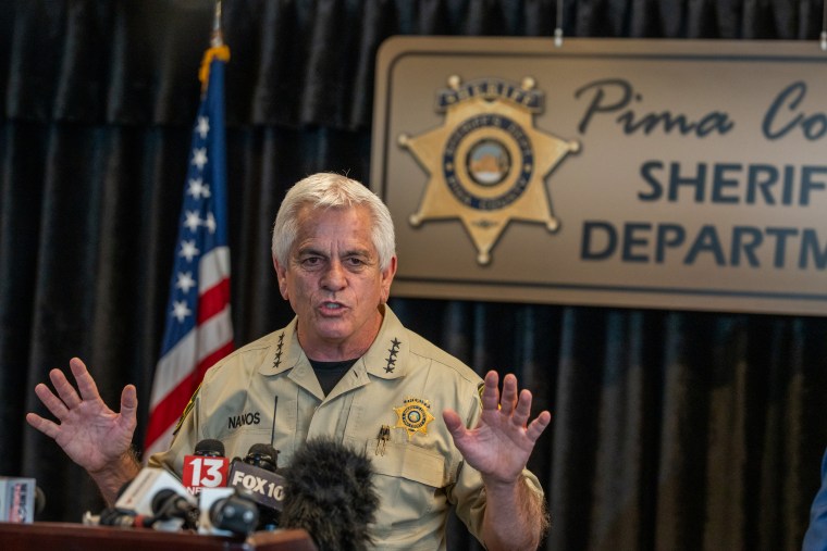 Pima County Sheriff, Chris Nanos, speaks to the media.
